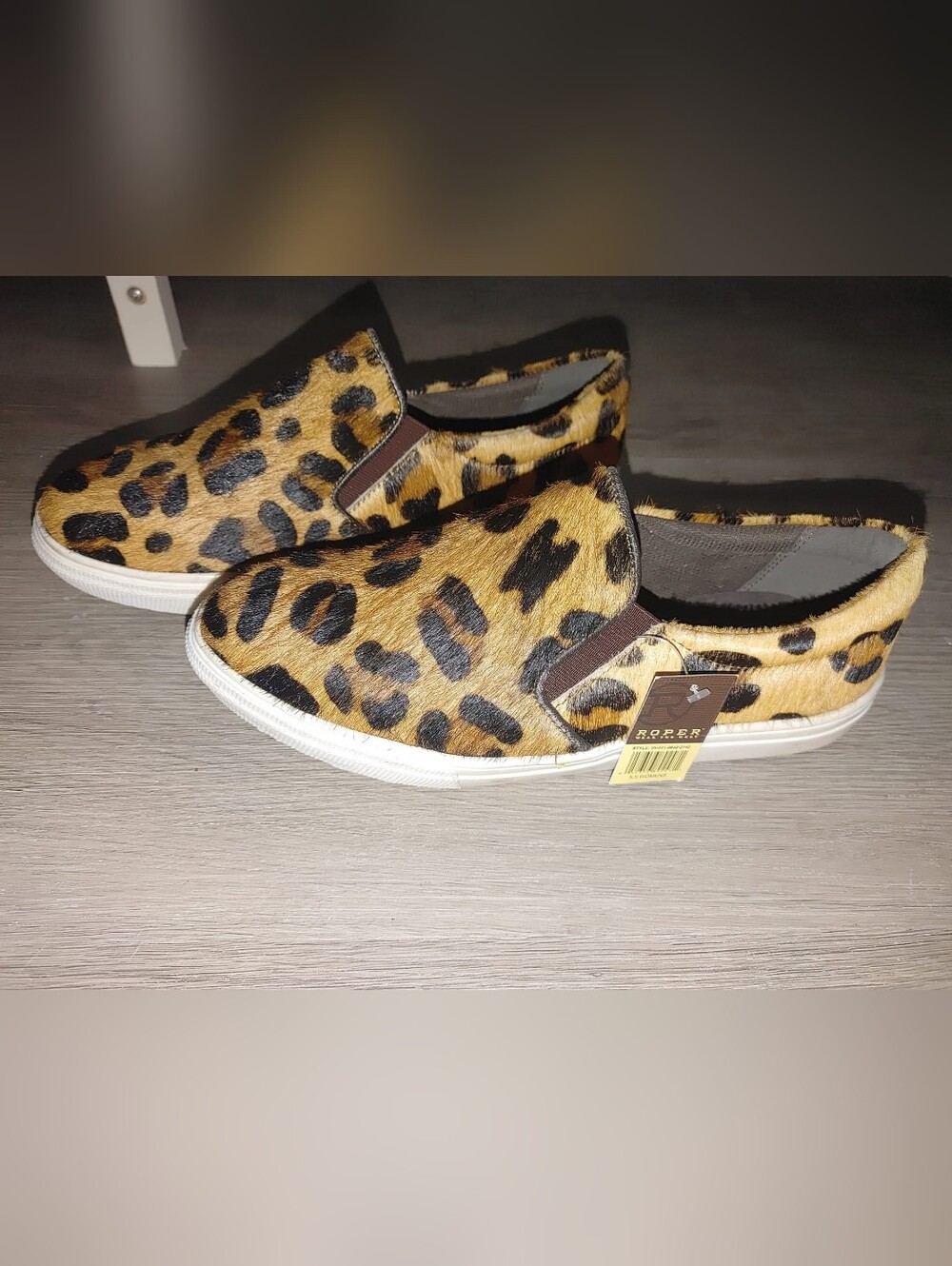 Roper Leopard Haircalf Slip-On Sneakers in Tan and Black